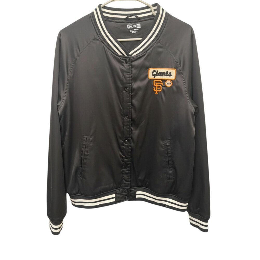 NEW New Era SF Giants MLB Satin Snap Vintage Bomber Jacket Black Size L - 2021